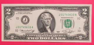 1976 $2 Us Banknote - J Seal - Bank Of Kansas City Missouri - Crisp Uncirculated