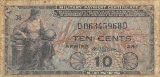 Usa / Mpc 10 Cents 1948 Series 481 Plate 38 Circulated Banknote M2