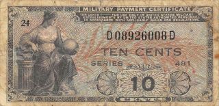 Usa / Mpc 10 Cents 1948 Series 481 Plate 24 Circulated Banknote M2
