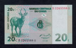 Congo Democratic Republic 20 Cent 1997 Pick 83 Unc.