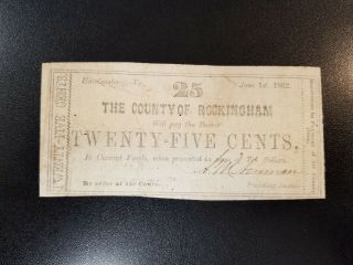 1862 The County Of Rockingham Virginia 25 Cents