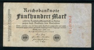 Germany Five Hundred Mark Reichsbahn Berlin Banknote 1922 Very Good