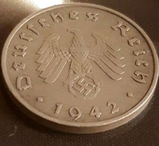 Third Reich 10 Pfenning (1942 F) Nazi Coin