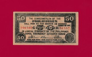 50 Centavos 1942 Guerilla Xf Note Japanese Occupied Philippines Bohol Pick - S134