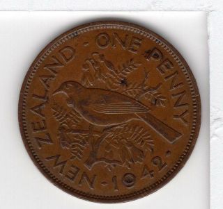 1942 Zealand One Penny King George Vi - Tui Bird Copper Au - Ms