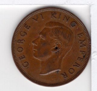 1942 Zealand One Penny King George VI - Tui Bird Copper AU - MS 2