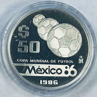 1986 Mexico 50 Pesos 1986 World Cup Soccer Games Proof - Silver
