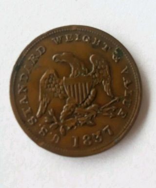 1837 Half Cent Hard Times Token - Vg/fine Details - Very Rare Pure Copper