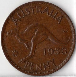 1938 Australia One Penny King George Vi Copper Au