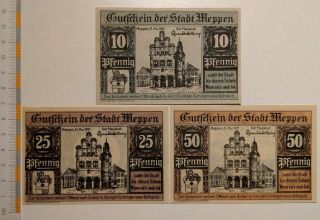 Jb Deutsches Notgeld Meppen 10,  25 And 50 Pfennig,  Complete Series