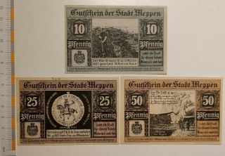 JB Deutsches Notgeld MEPPEN 10,  25 and 50 Pfennig,  complete series 2