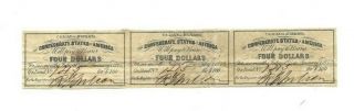 3 X $4 (confederate Bond Note) 1800 