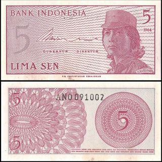 Indonesia 5 Sen,  1964,  P - 91,  Unc World Currency