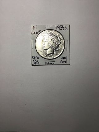 Rare 1934 - S Silver Peace Dollar Hi Grade Rare Key Date Hard Find Look Photo’s