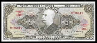 World Paper Money - Brazil 5 Cruzeiros Nd 1964 P176c @ Crisp Unc ; Ref.  347
