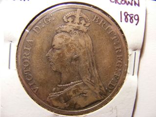Great Britain 1889 Large Silver Crown,  Fine,  Km 765