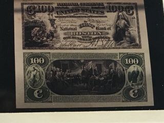 1800’s National First Bank Of Boston $100 Dollar Money “photo Negative Slide”