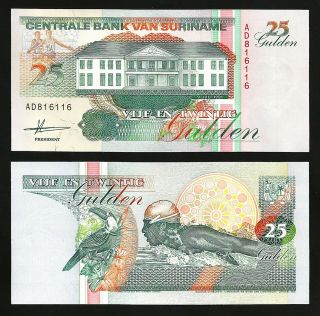 Surinam Suriname 25 Gulden,  1991,  Unc,  P - 138a,  Prefix Ad