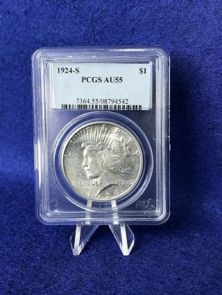 1924 - S Peace Silver Dollar $1 " White Coin " Pcgs Au55 About Uncirculated