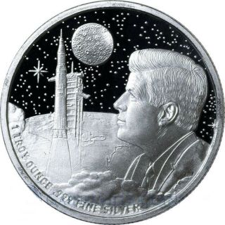 1oz.  999 Silver Round Apollo Moon Landing Neil Armstrong Jfk Nasa Kennedy Freesh