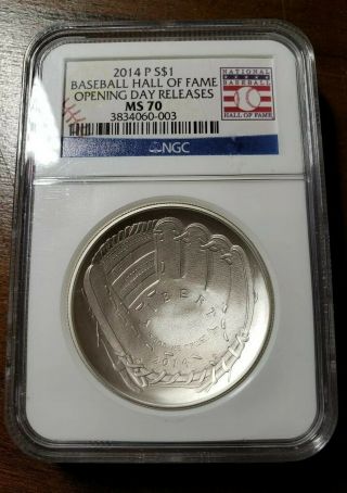 2014 - P $1 Silver Baseball Hall Of Fame Ngc Ms70 Ultra Cameo Opening Day Releases