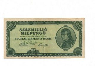 Bank Of Hungary 100 Million Milpengo 1946 Vf