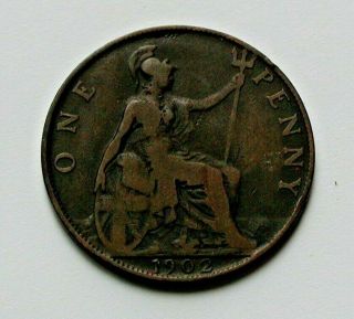1902 Uk (british) Edward Vii Coin - One Penny (1d) -
