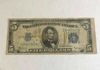 $5 1934 Five Dollar Bill Blue Seal Silver Certificate Note.