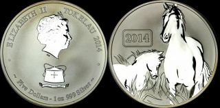 2014 Tokelau 1oz Silver $5 Dollars Year Of The Horse Proof Coin In 6