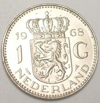 1968 Netherlands Dutch One 1 Gulden Juliana Coin Au