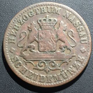 Old Foreign World Coin: 1862 German States Nassau 1 Kreuzer