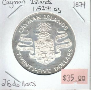 Cayman Islands 25 Dollars 1974 Silver Circulated