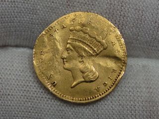 Civil War Era 1862 Gold $1 Dollar Princess Head - Damage - Ex - Jewelry.  26