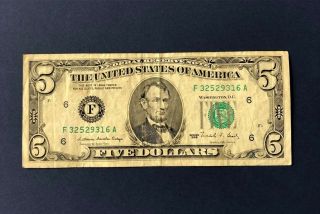 1988 (f) $5 Five Dollar Bill Federal Reserve Note