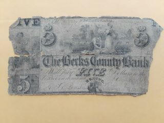 1841 $5 The Berks County Bank - Reading,  Pennsylvania Note