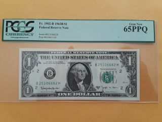 1963 - B $1 Dollar Federal Reserve Note York Fr 1902 - B Pcgs Gem 65 Ppq