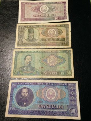 Romania 4 Banknote 10 25 50 100 Lei 1966