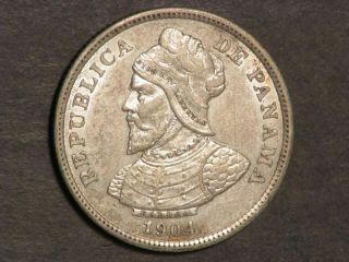 Panama 1904 25 Centesimos Silver Au - Unc