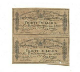 2 X $30 (confederate Bond Note) 1800 