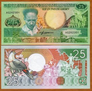 Suriname,  Surinam,  25 Gulden,  1988,  P - 132,  Unc Toucan