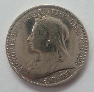 1895 Great Britain one shilling silver.  Queen Victoria UK British 2