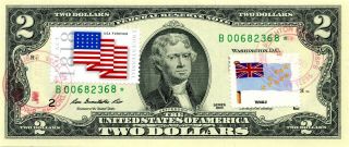 $2 Dollars 2013 Stamp Cancel Flag Of Un From Tuvalu Lucky Money Value $347.  50