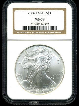 2006 $1 Silver American Eagle Ms69 Ngc 3139814 - 007
