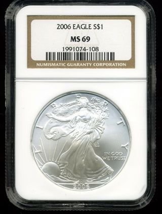 2006 $1 Silver American Eagle Ms69 Ngc 1991074 - 108