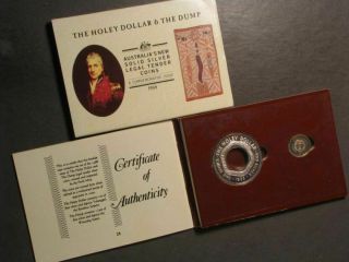 Australia 1988 The Holey Dollar & The Dump 2 Pc.  Silver Proof Set In Holder