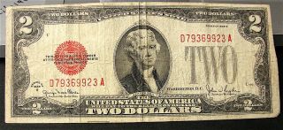 1928 - G Series Red Seal $2 Dollar Us Currency Note - - - - Circulated