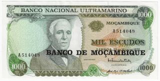 Banco Nacional Ultramarino Mozambique 1972 Issue 1000 Escudos Pick 115 Banknote