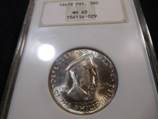 Y34 Philippines 1947 - S Macarthur Silver 50 Centavos Ngc Ms - 65 Old Fatty Holder