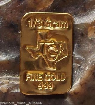 1/3 Gram Gold Of 24k Tgr Premium Bullion Bar Pure 9999 Fine Certified Ingot