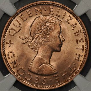 1963 Ngc Ms65rd Zealand Penny